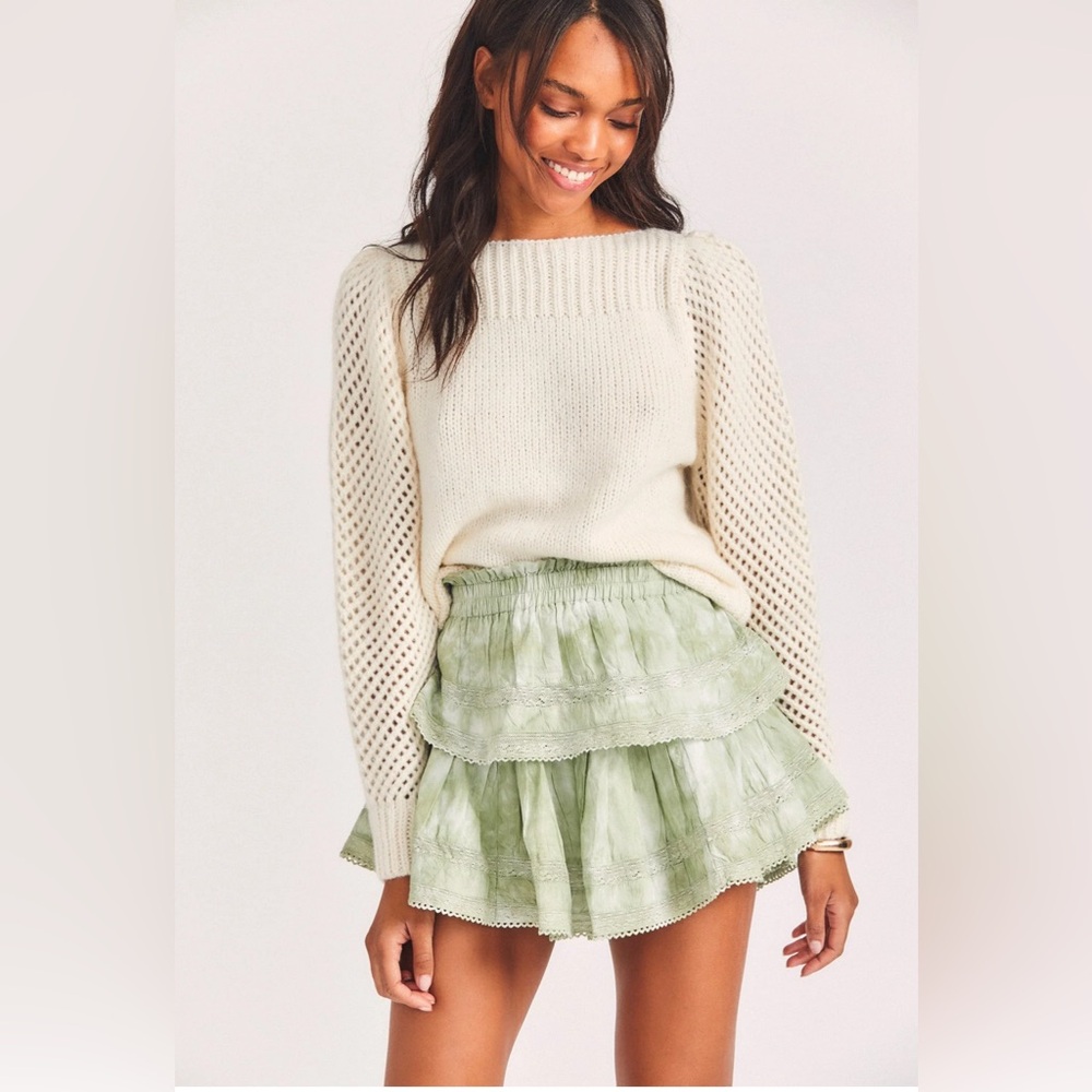 LoveShackFancy Rosie Heritage Pullover Sweater Alpaca Merino Wool Knit XS Snow